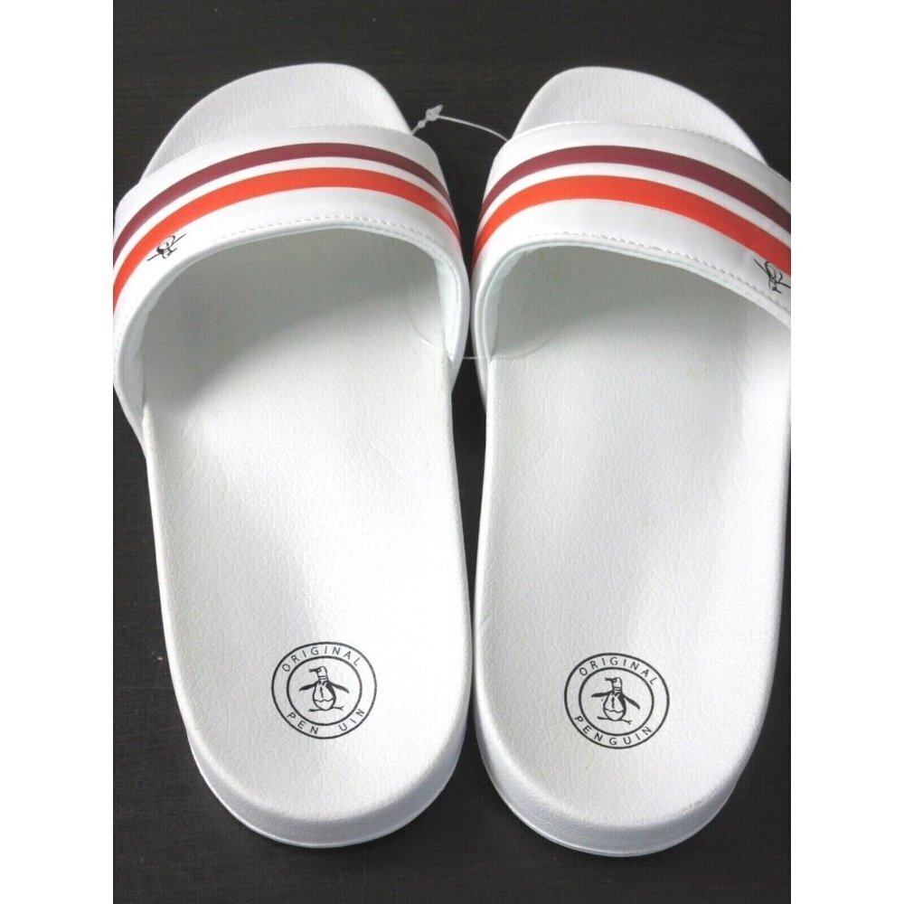 Original Penguin Men's Earle Slide Sandal White Coal Orange Red NWT Classic - Picture 3 of 9